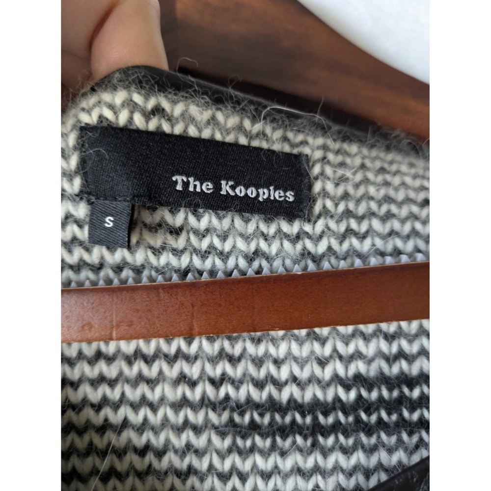 The Kooples Zip Cardigan Sweater Size S Gray Striped Wool Blend Fuzzt Knit Soft - Picture 4 of 8